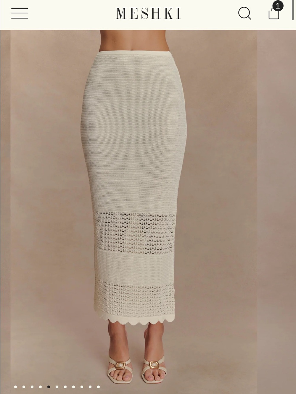 Madeline Ivory Scallop-Hem Knit Midi Skirt